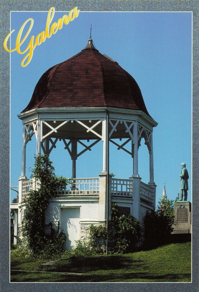 Galena IL Illinois, Grant Park Gazebo Ulysses S. Grant Statue, Vintage Postcard