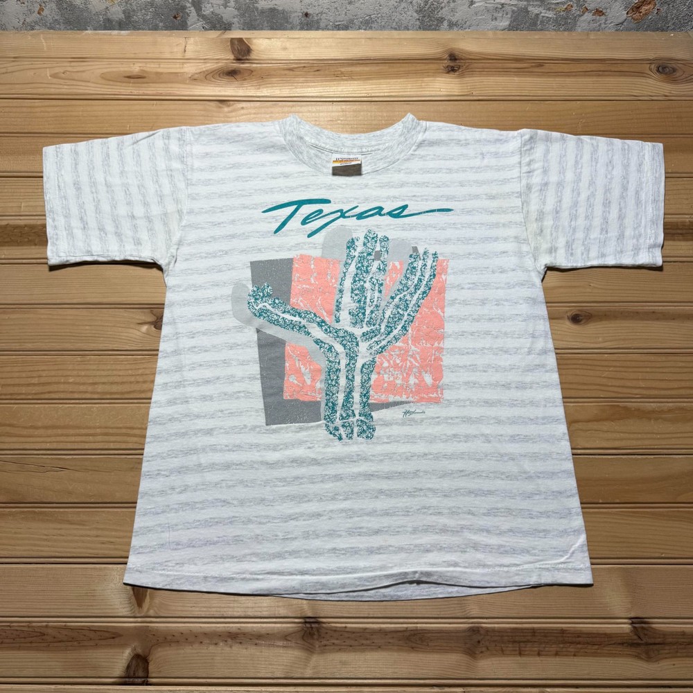 Vintage 90s Texas Desert Cactus Stripe Graphic Souvenir T-Shirt USA - Medium