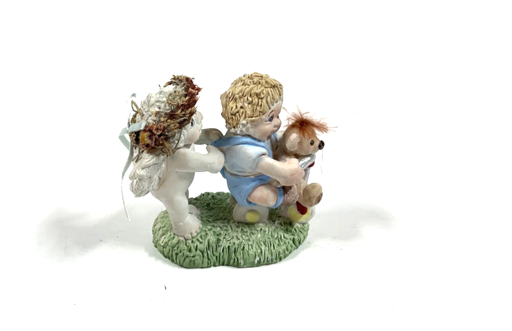 Vintage Dreamsicle Figurine Child Holding Teddy Bear Angel