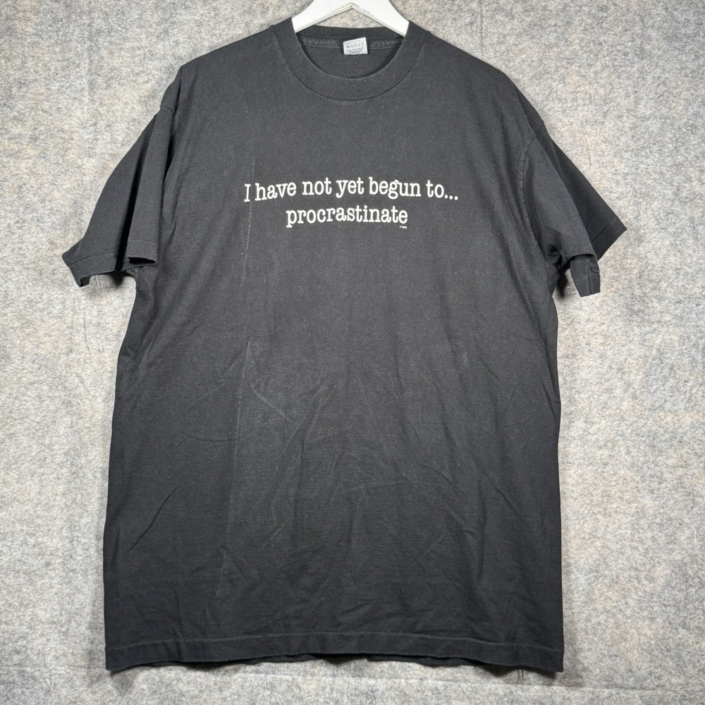 Vintage 90s Procrastination Quote Comedy Text Black T Shirt Mens Size 2XL 24x32