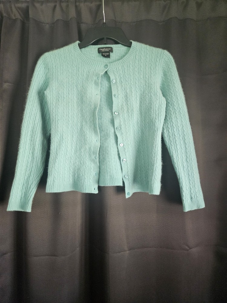 Lord & Taylor Essential Cashmere Cable Knit Cardigan, Mint Green, Size S