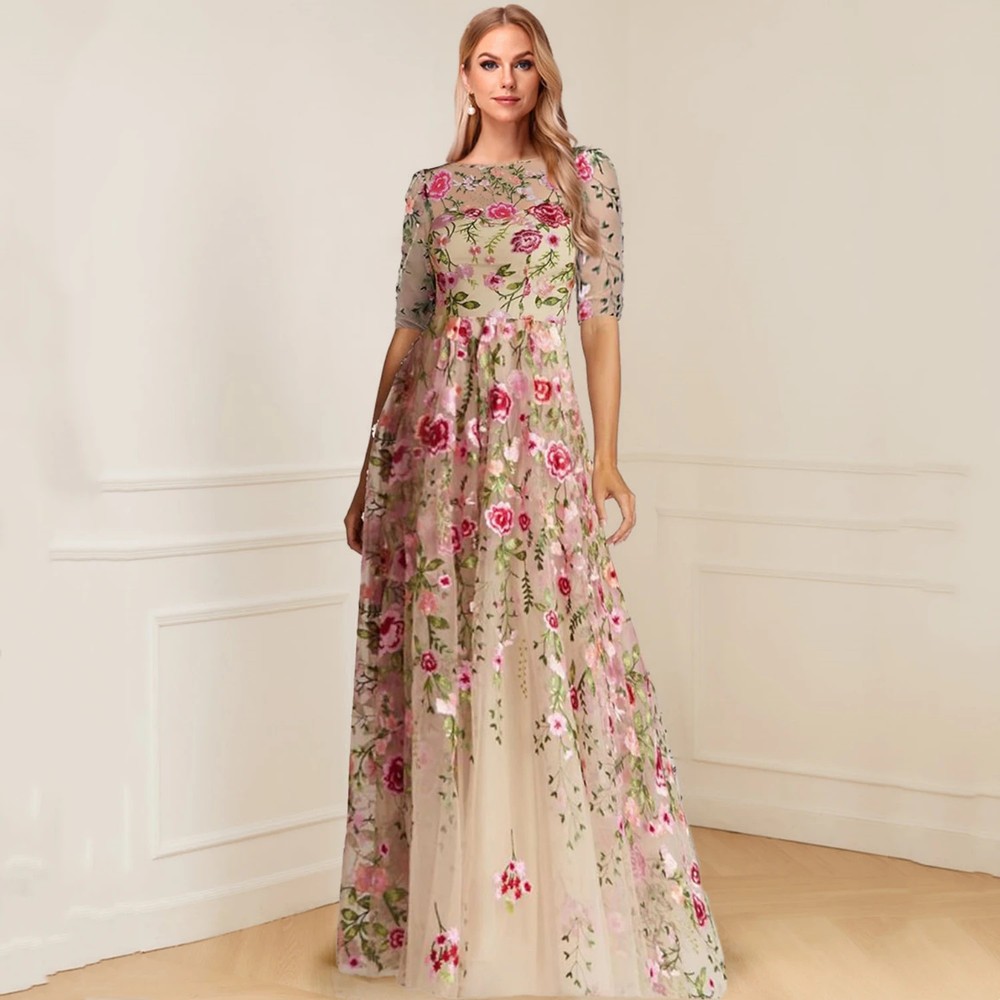 Flowers Very Luxurious Evening Dresses for Occasions Long Sleeves Evening Dress
