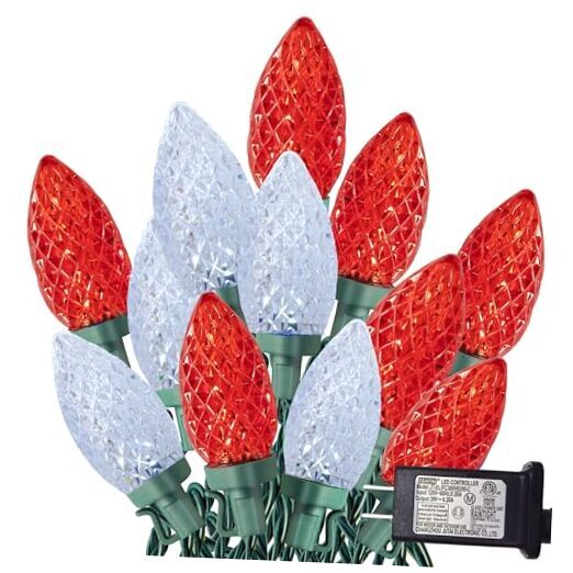 C9 Christmas Lights, 100 LED 66 FT Christmas String Lights Outdoor Red & White
