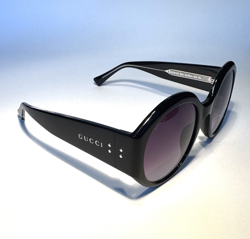 Gucci Round Gray Gradient Lenses Polished Black Acetate Frame