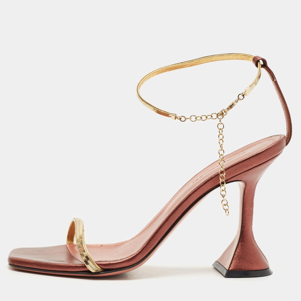 Amina Muaddi PinkGold Leather Gid Ankle Strap Sandals Size 36