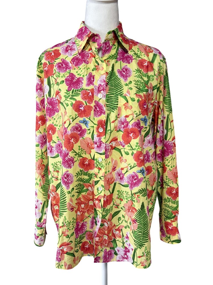Mary Marshmallow Shirt Womens S Multicolor Floral Hawaiian Button Up Long Sleeve