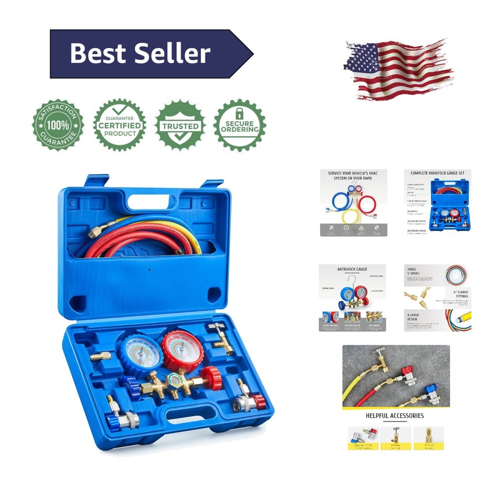Professional 3-Way AC Gauge Set with Calibration for DIY & HVAC Maintenance  -image