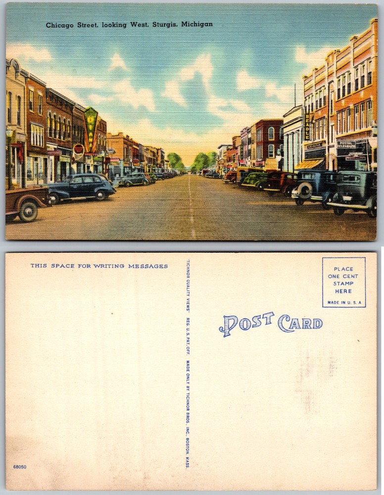 Chicago Street Looking West Sturgis Michigan Postcard