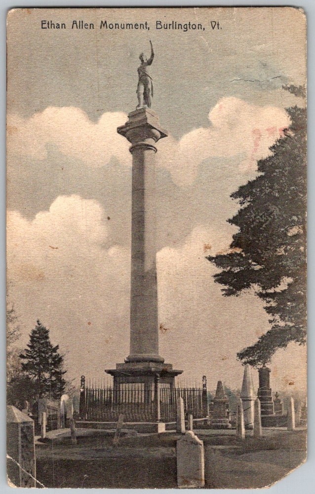 Antique Postcard Ethan Allen Monument Burlington, VT 1910s