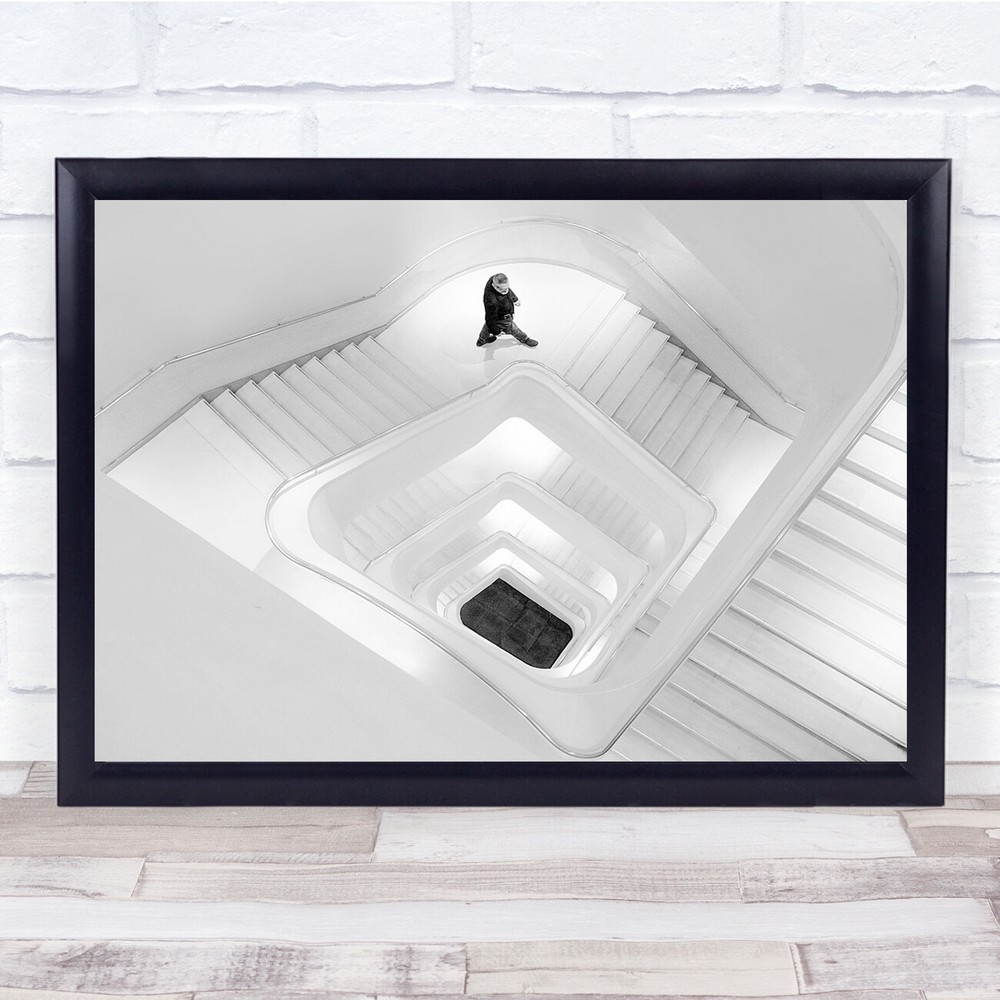 Stairs Perspective Depth High key Black & White Wall Art Print