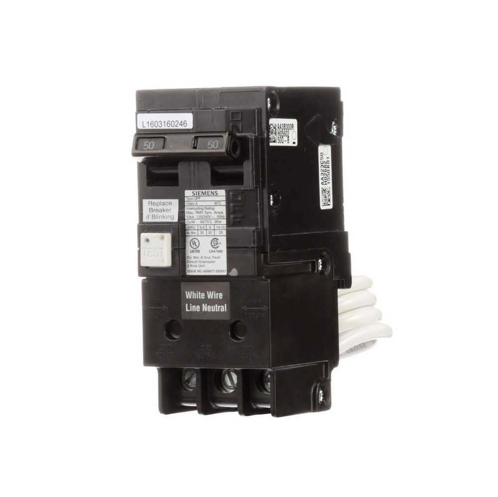 Ground Fault Circuit Interrupter 50A 2 Pole 240V 10 000 AIC Siemens QF250A Volt