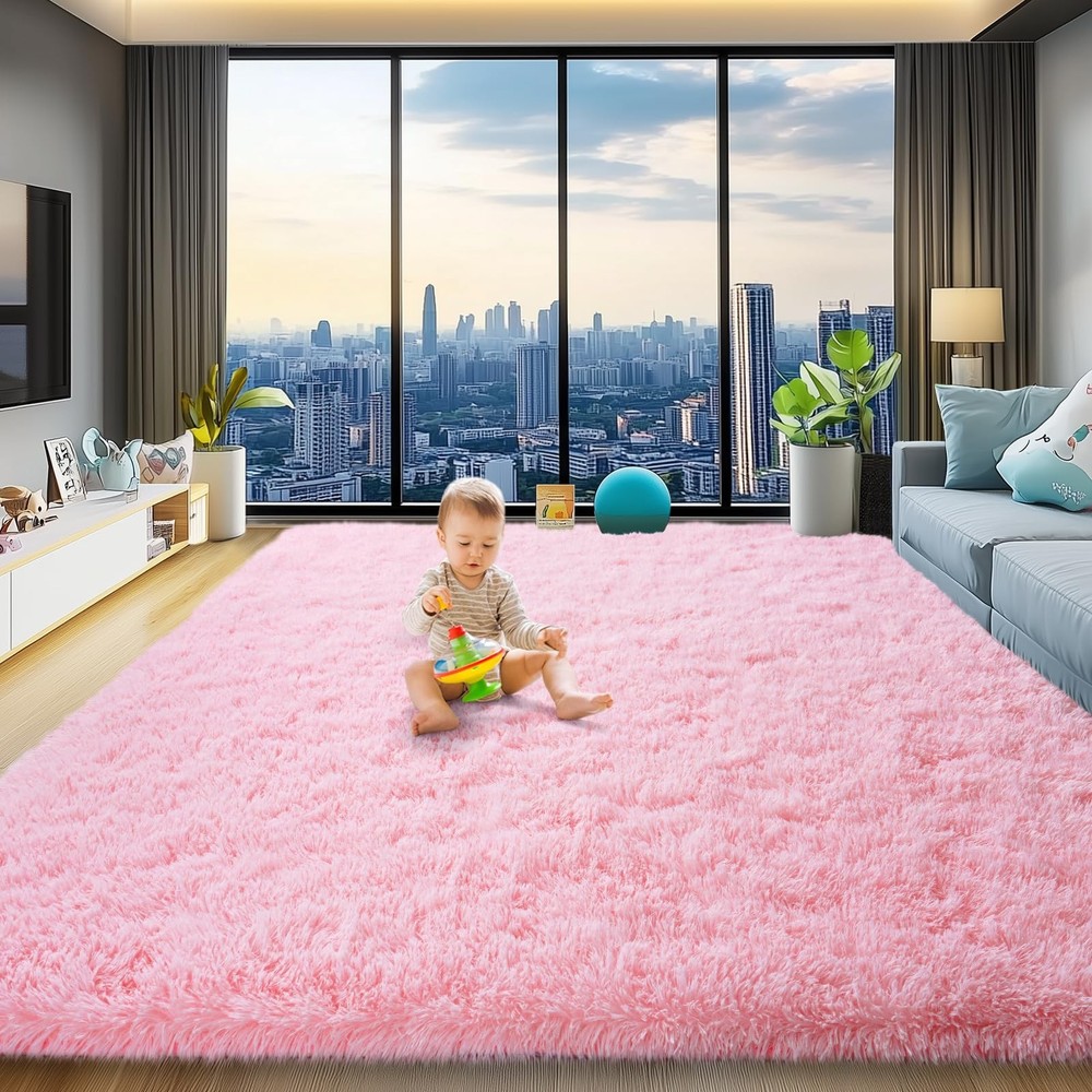 8x10 Area Rugs for Living Room, Large Fluffy Pink Rug for Bedroom, Soft Shag