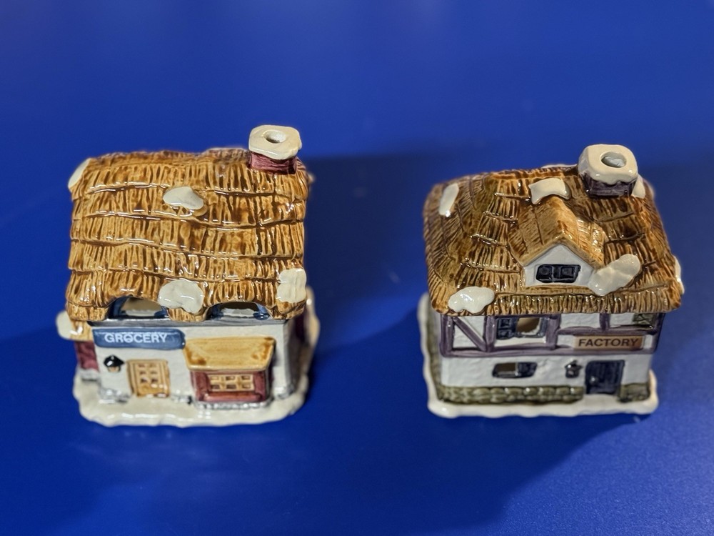 Vintage Dickens Village Ceramic Candle Holder Tea Light Holiday Set of 2