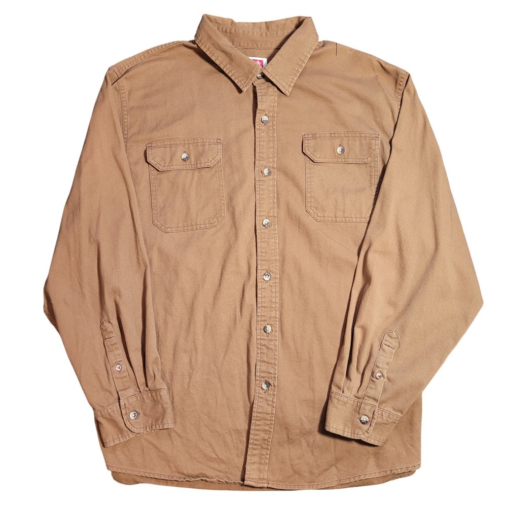 Wrangler Men's Long Sleeve Work Shirt Tan 2XL Cotton Blend Chest Pockets