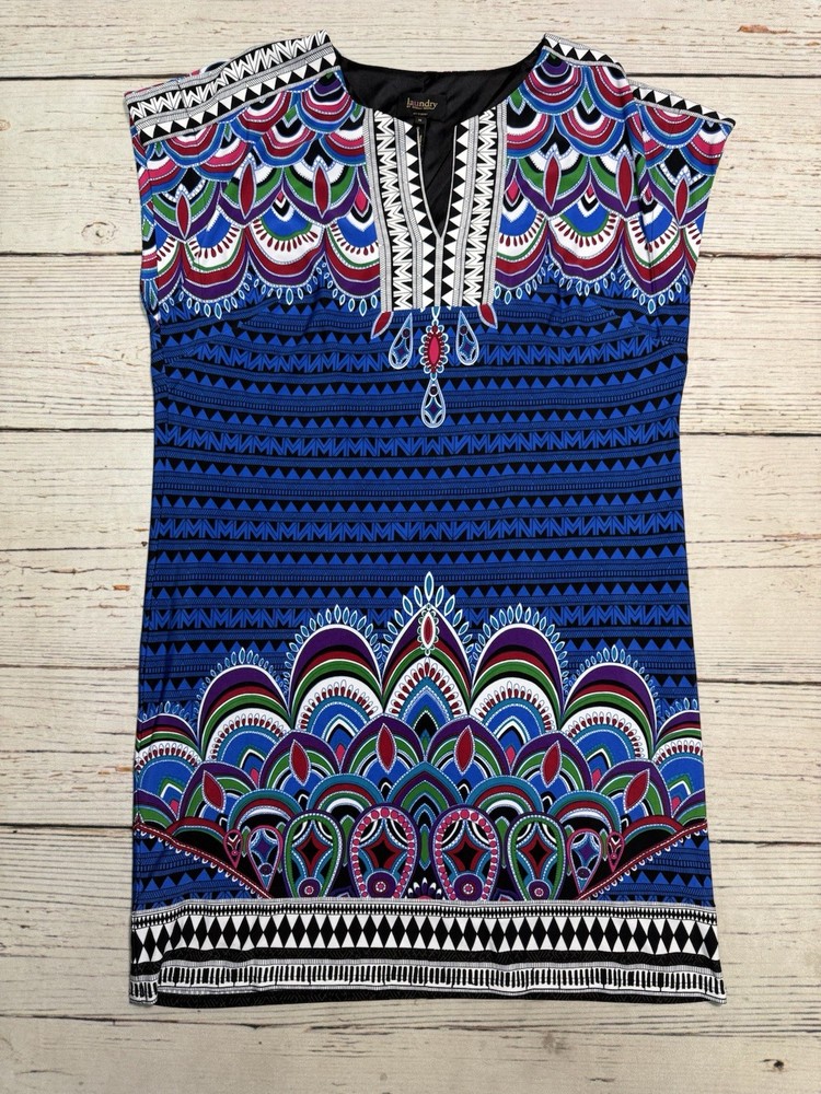 Laundry By Shelli Segal Blue Colorful Paisley Dress Women’s Sz M