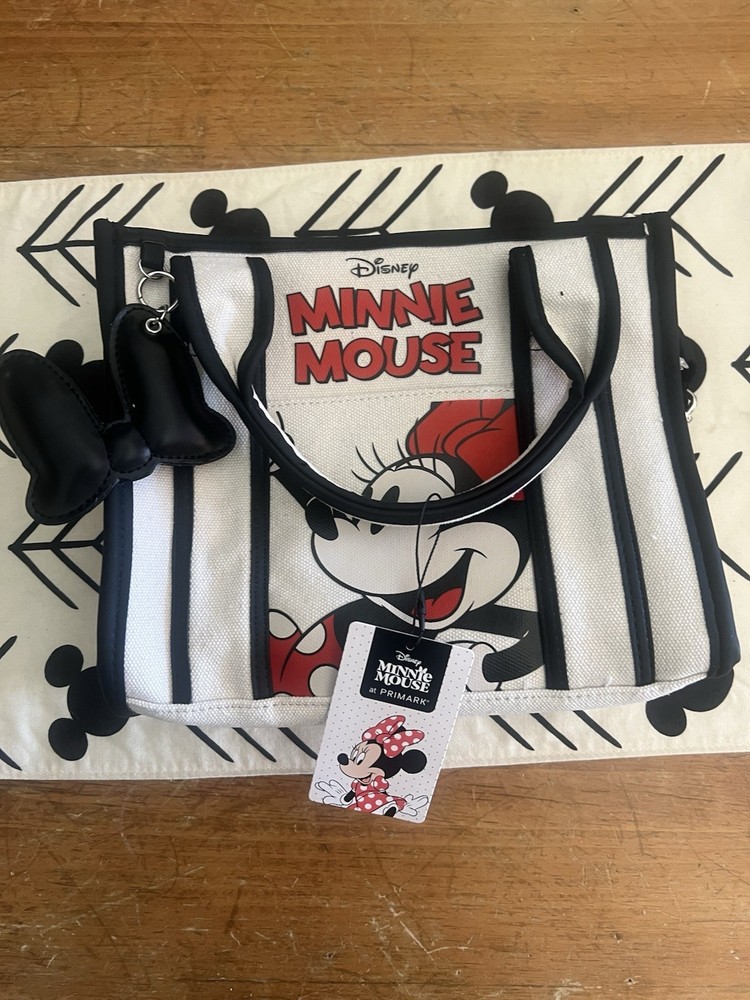 Disney Minnie Mouse Primark Tote Purse w/ Crossbody Strap & Bag Charms NWT