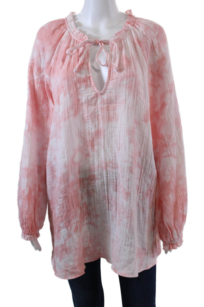 Show Me Your Mumu Womens Cotton Tie-Dye Long Sleeve Blouse Pink Size LFree Shipping in US $100+ Orders | $6.95 Orders Below