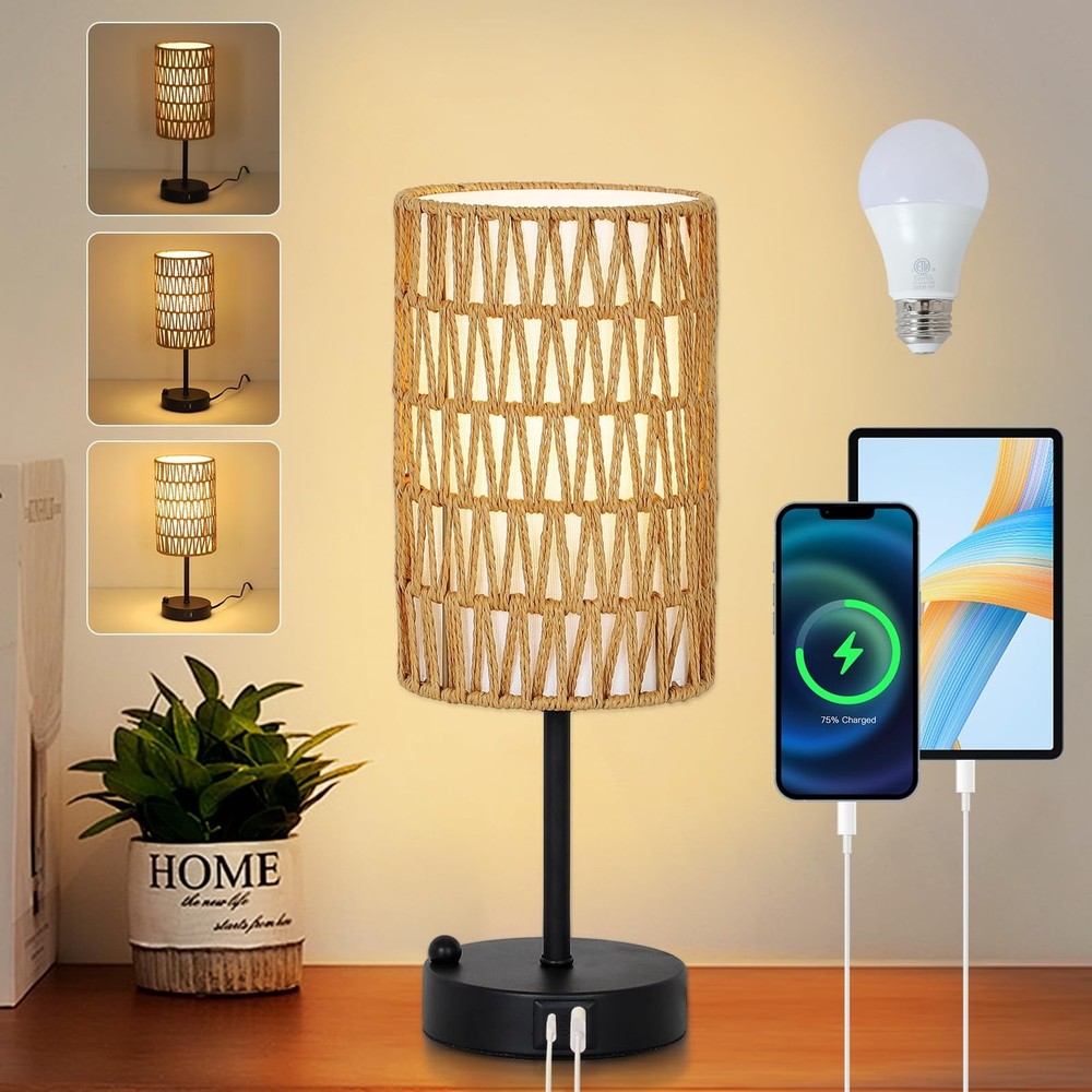 Touch Table Lamp For Bedroom with Bulb, Boho Small Desk Lamp For Living Room ...