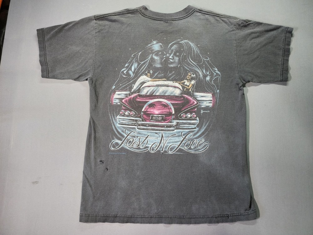 Vtg Low Rider Aztlan Shirt Mens XL Black 90s Mexico Chicano Chevy Impala TM 98