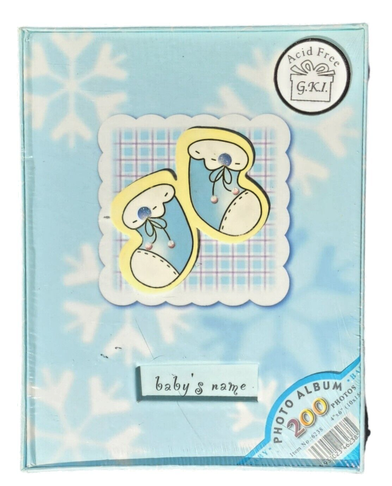 New Baby Photo Album G.K.I Acid Free 200 Photos Baby Shower Gift Idea Blue-image