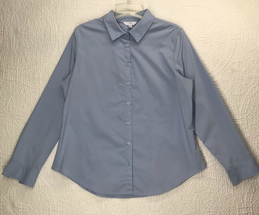 Time and Tru Shirt Women Size L (12-14) Long Sleeve Button Up Light Blue