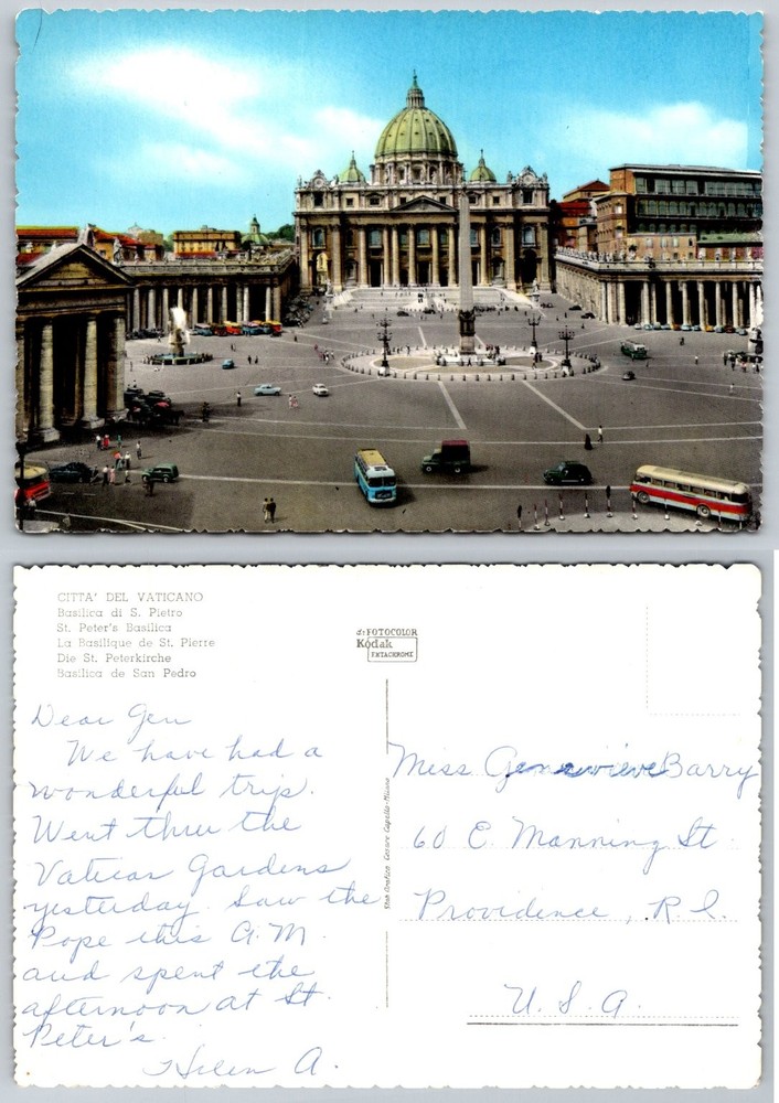 Vatican City St. Peter's Square Basilica Kodak Ektachrome Postcard