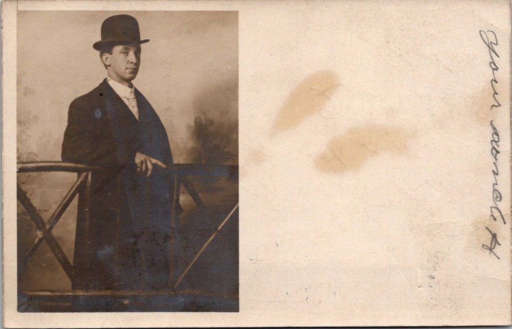 Vintage Postcard of a Man in Top Hat and Suit Portrait Photo