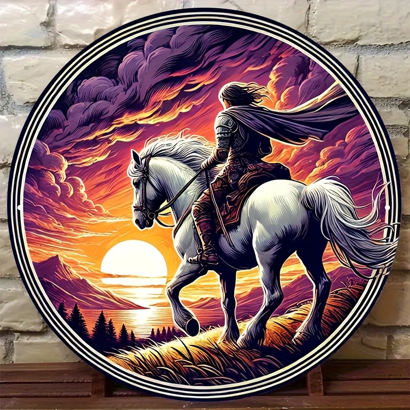 Knight Sunset Round Aluminum Vintage Decor 8x8Inch