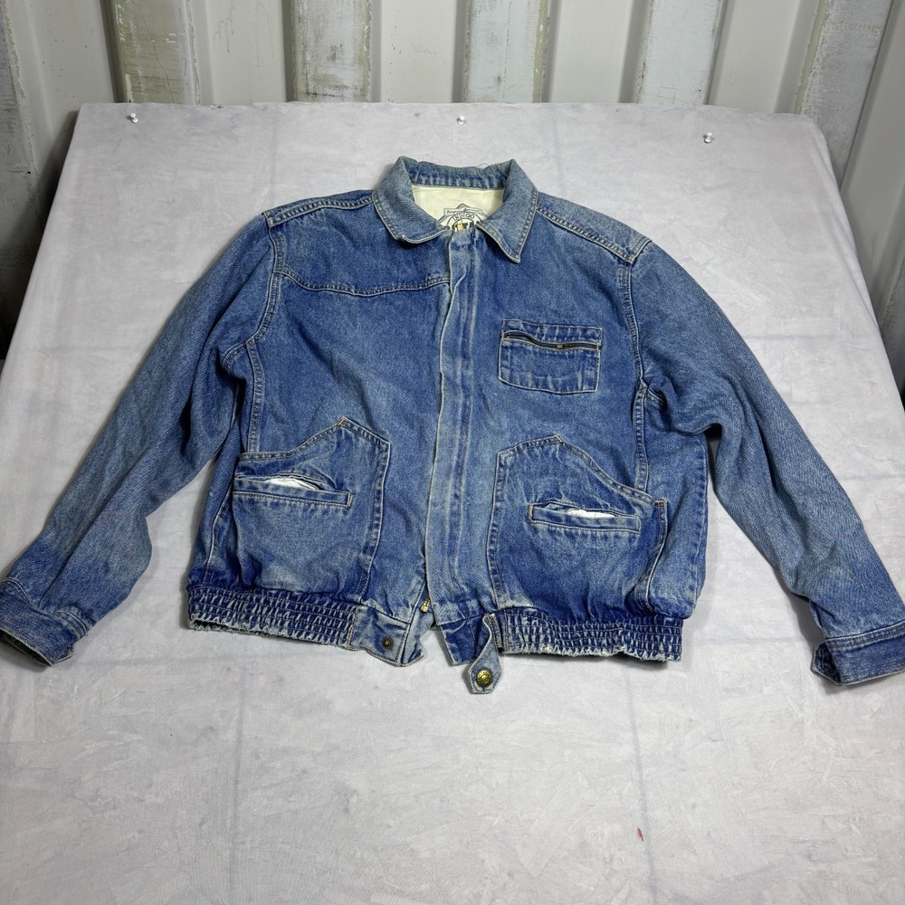 Vintage Brittania Mens Bomber Jacket Blue Denim Full Zip Long Sleeve Outdoor L