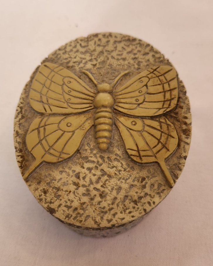 Carved Soapstone Butterfly Trinket Box with Oval Design  