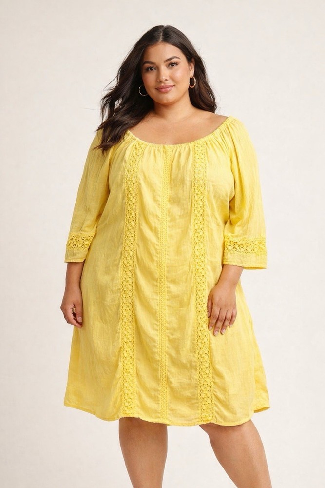 Lane Bryant 3/4 Sleeve Crochet Lined Sundress Women Plus 26/28 Yellow