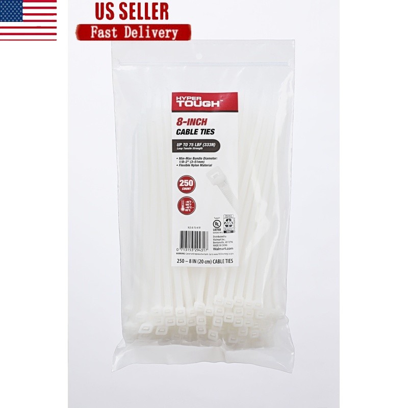 250Pcs 8-Inch Heavy Duty Nylon Cable Ties for Secure Bundling and Organization