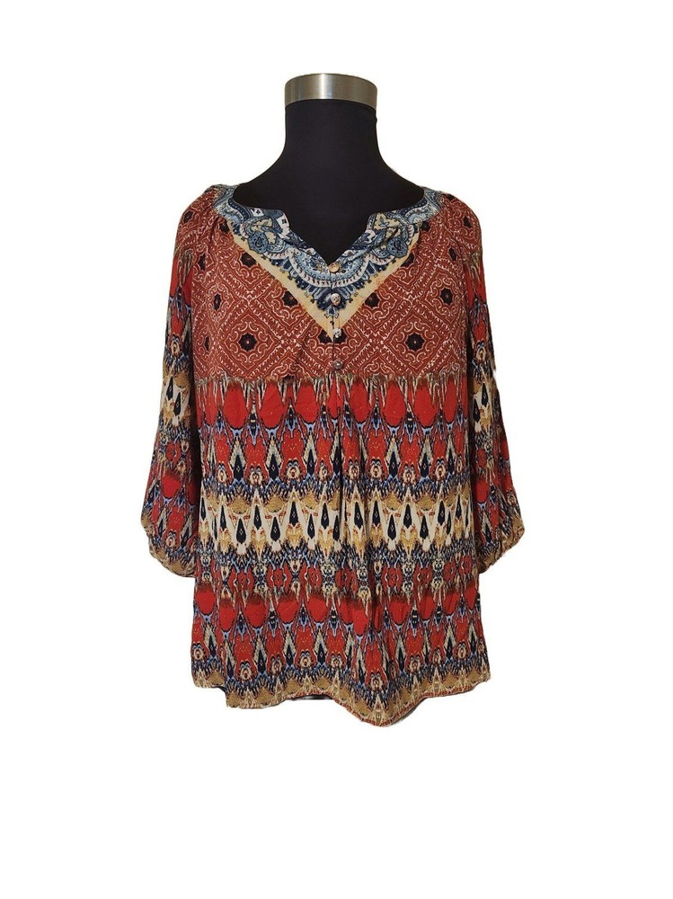 Fig and Flower 3/4 Sleeve Boho Peasant Top Women's Plus Size 2X