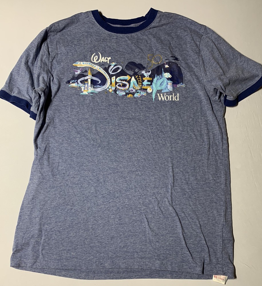 2021 Disney World 50th Anniversary Park Icons Blue Ringer Shirt Adult Large