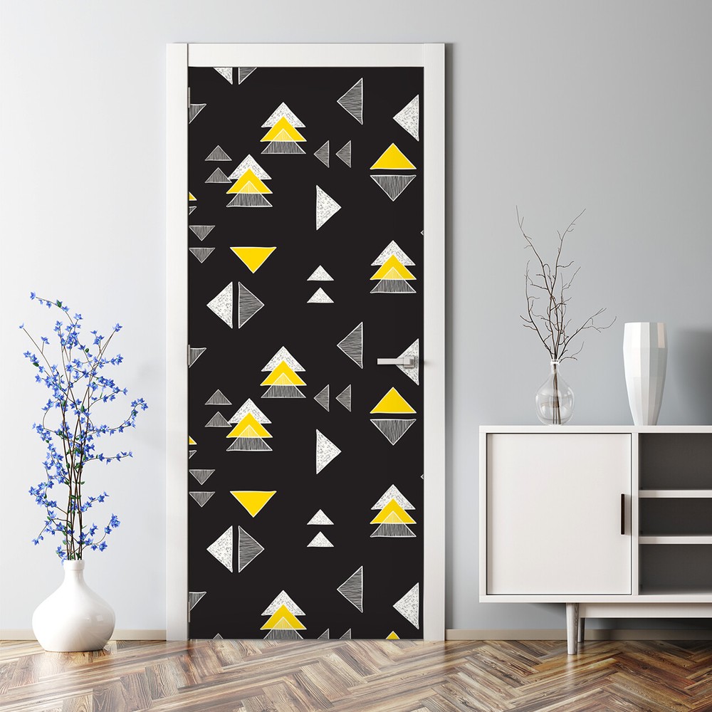 Hand drawn triangles Bubble Free Door sticker black and yellow Decal reusable