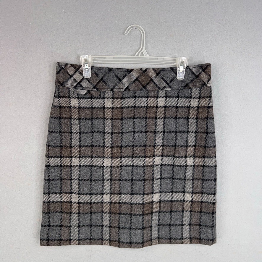 LL Bean Skirt Womens 12 Pet Gray Plaid Wool Blend Academia Office Schoolgirl Y2K
