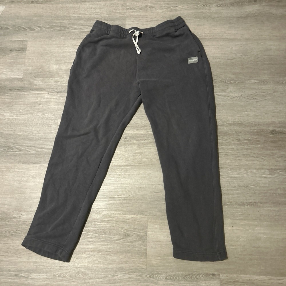 Hollister Men's Gray Sweatpants L Fleece Drawstring Pockets Elastic Waist