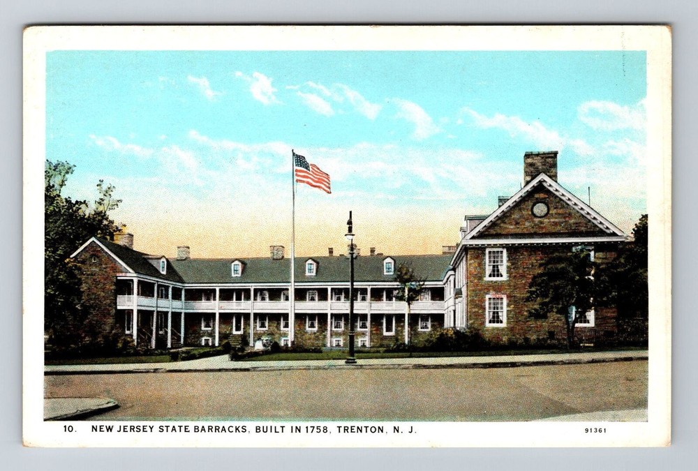 Trenton NJ-New Jersey, State Barracks, U.S Flag on Pole, Vintage Postcard