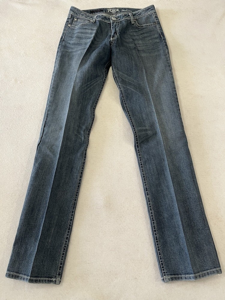 Rock 47 by Wrangler Women's Size 11/12 x 36 Low Rise Blue Jeans Denim Straight