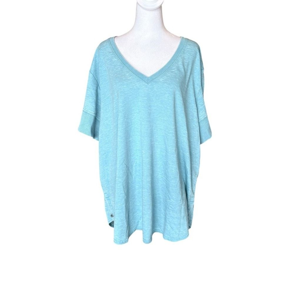 Jane and Delancey Blouse Top Garment Dye Short Sleeve Light Blue Womens Size 3X