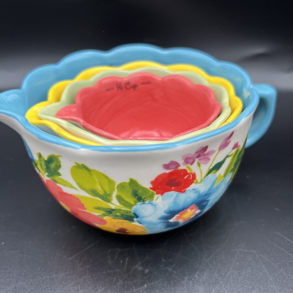 Pioneer Woman Set of 4 Nesting Measuring Cups Breezy Blossoms Bowls Ceramic