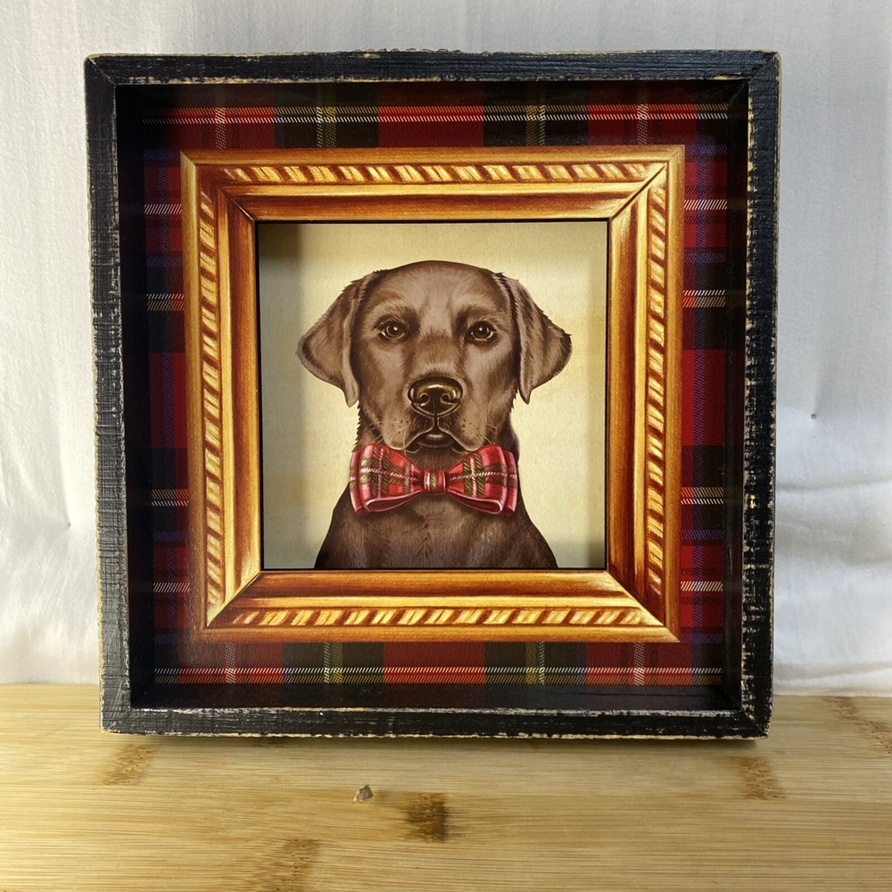Good Boy Brown Lab Table Top Wooden Frame Shadowbox Type Picture Textured Frame