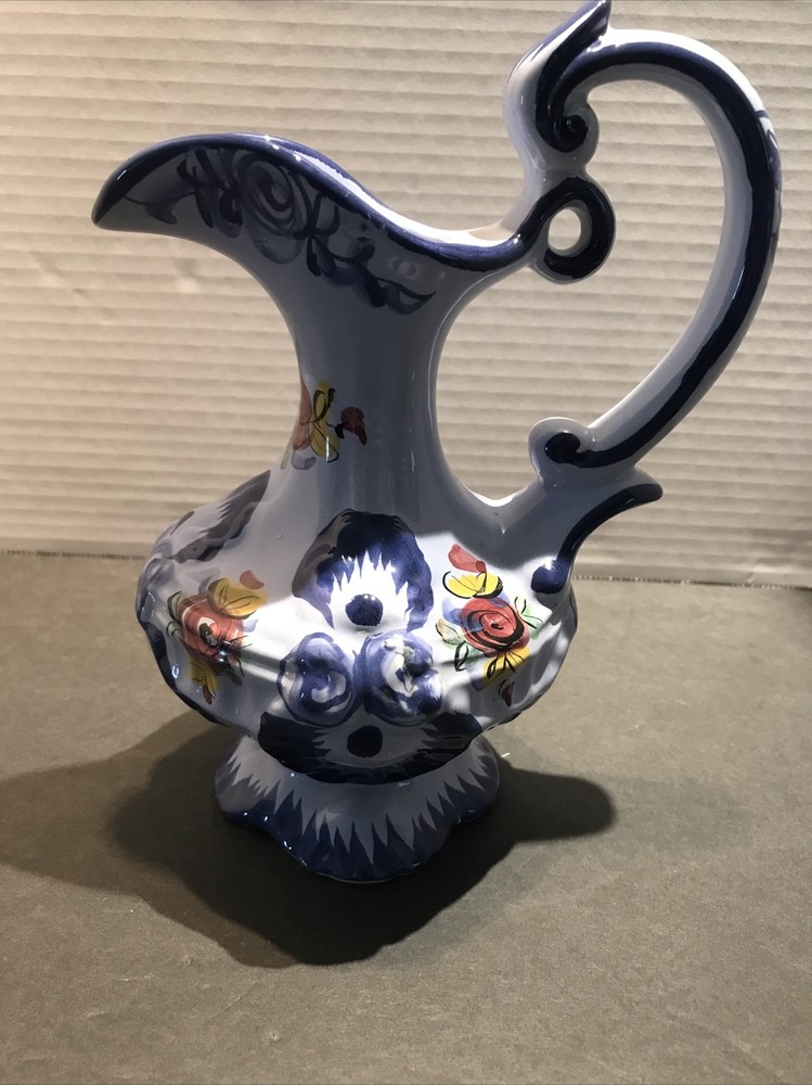 Vestal Alcobaca Hand Painted Pitcher Vase Pottery Made In Portugal 1036