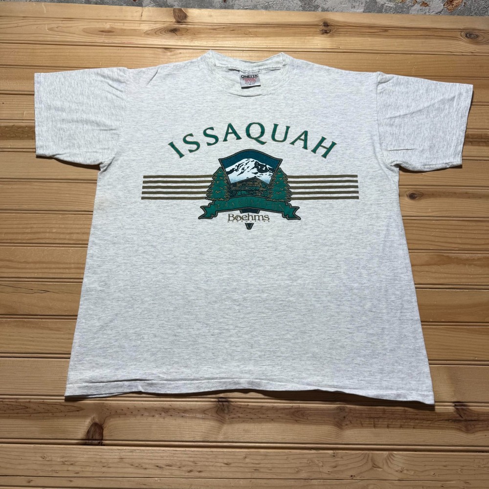 Vintage 90s Issaquah Washington Boehm's Mountain Graphic T-Shirt USA - Large