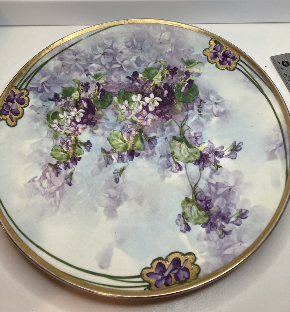 VTG Vienna Austria Gold Trim Porcelain Floral Plate Guild Purple Flower Signed