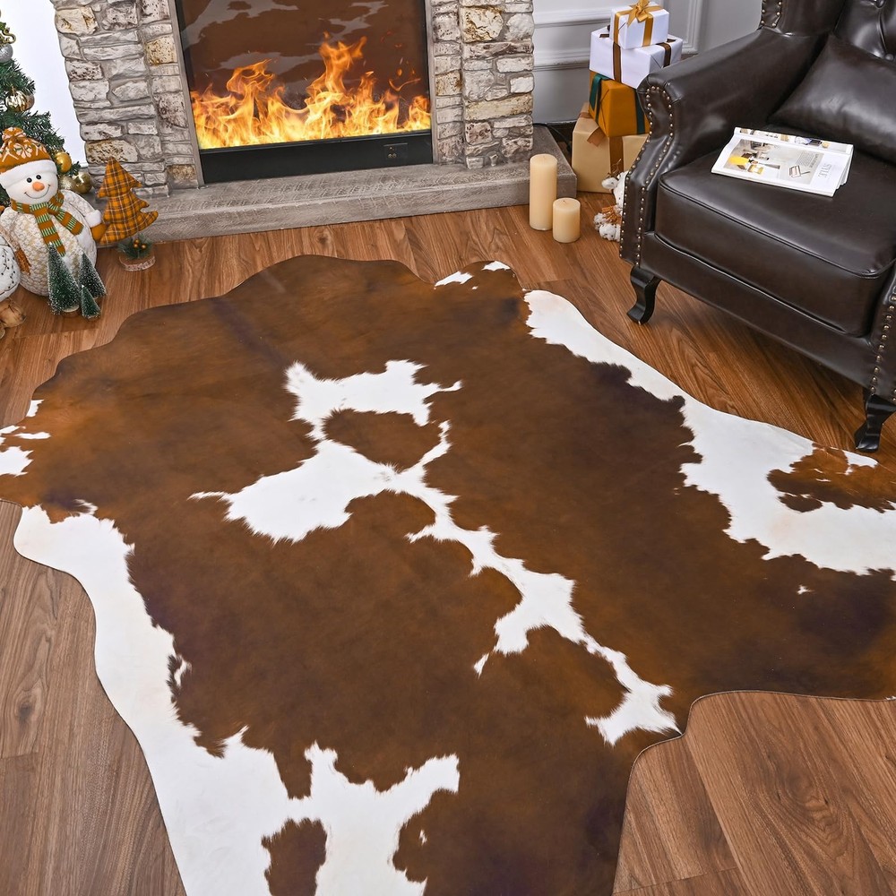 Faux Cowhide Rug 4 x 3 Feet, Medium Cow Rug Thickened Cow Print Rug, Non-Slip...