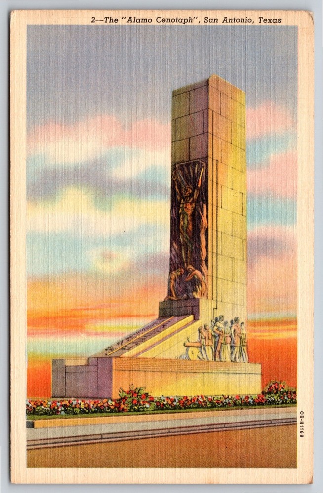 San Antonio Texas~The Alamo Cenotaph~Vintage Linen Postcard
