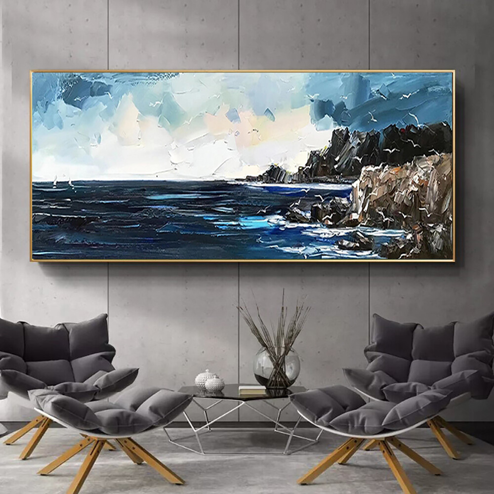 Oil Painting Landscape Hand Painted Sunrise View Impression Knife Painting