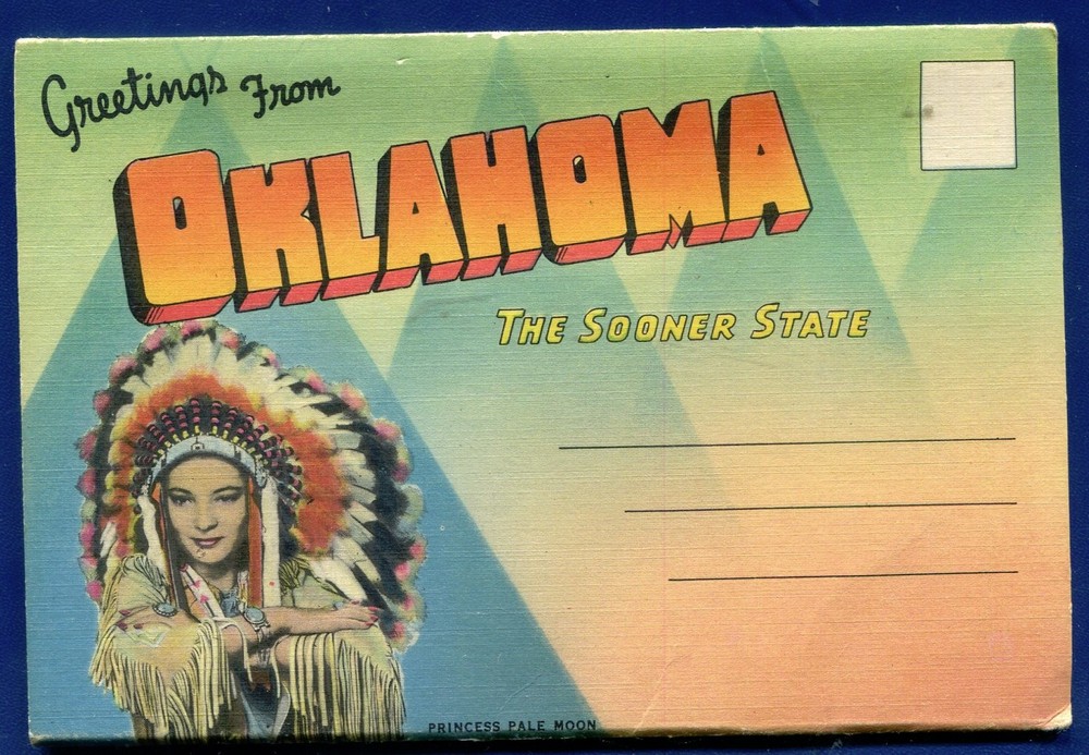 Oklahoma Sooner State Indian Maiden Postcard Folder PF68