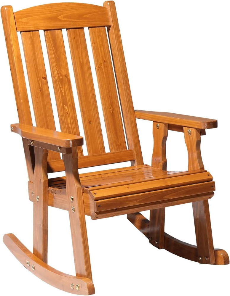 Heavy Duty 600 LB Outdoor Wooden Rocking Chair with High Backrest for Patio